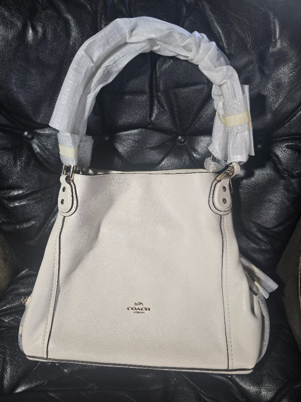 White premium pebbled leather  Edie Coach bag